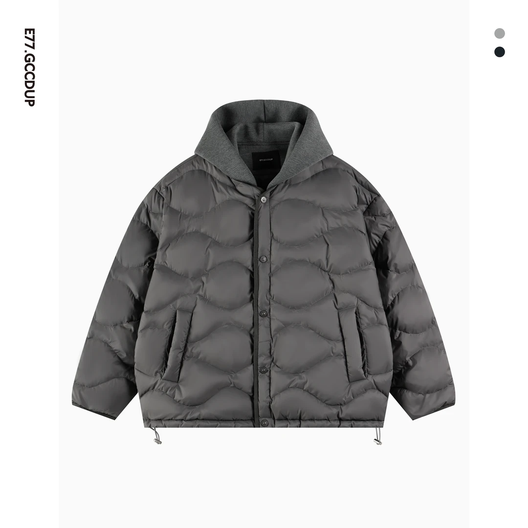 GCCDUPE77『空屿绒』90白鸭绒轻量空气感时尚拼接假两件连帽羽绒服