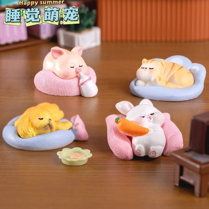 动物公仔猫狗兔子猪摆件可爱睡觉车载桌面装饰品d3