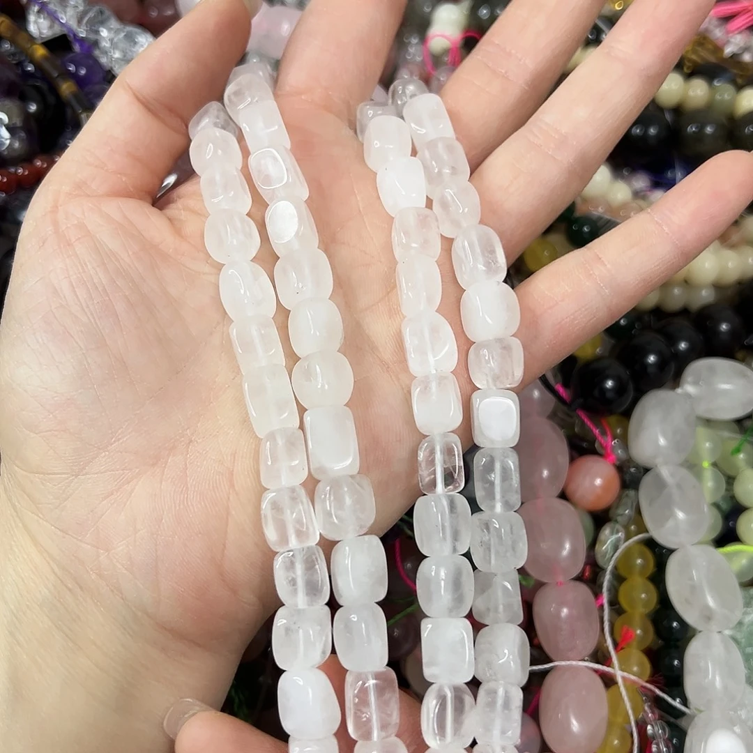 玛瑙/玉髓未镶嵌珠宝半成品，卡8x10奶白水晶方糖一条