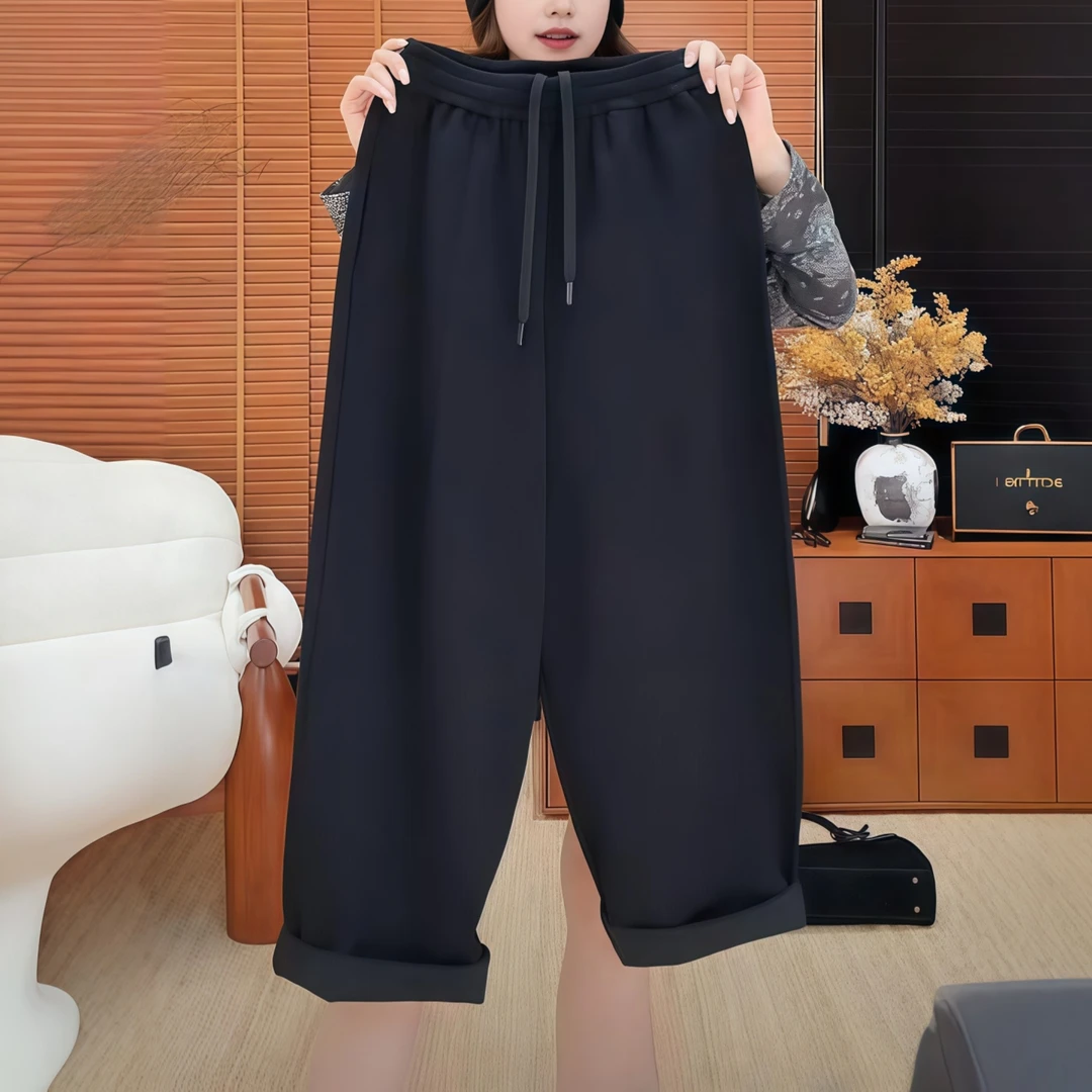 时尚休闲高腰抽绳休闲裤女2025秋季新款大码胖MM宽松显瘦潮流裤子