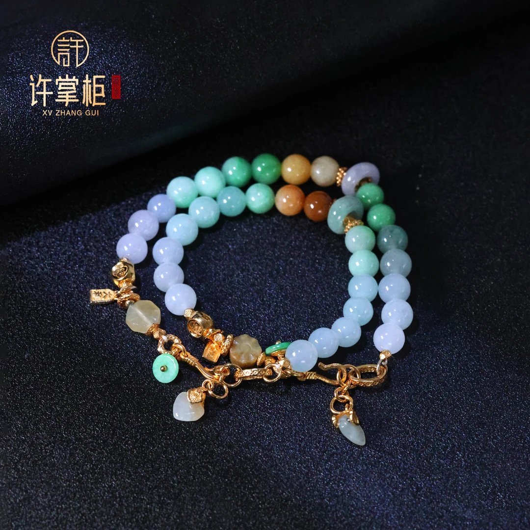 许掌柜｜S925银翡翠手链天然翡翠A货圆珠配饰优雅多样性单件发货X