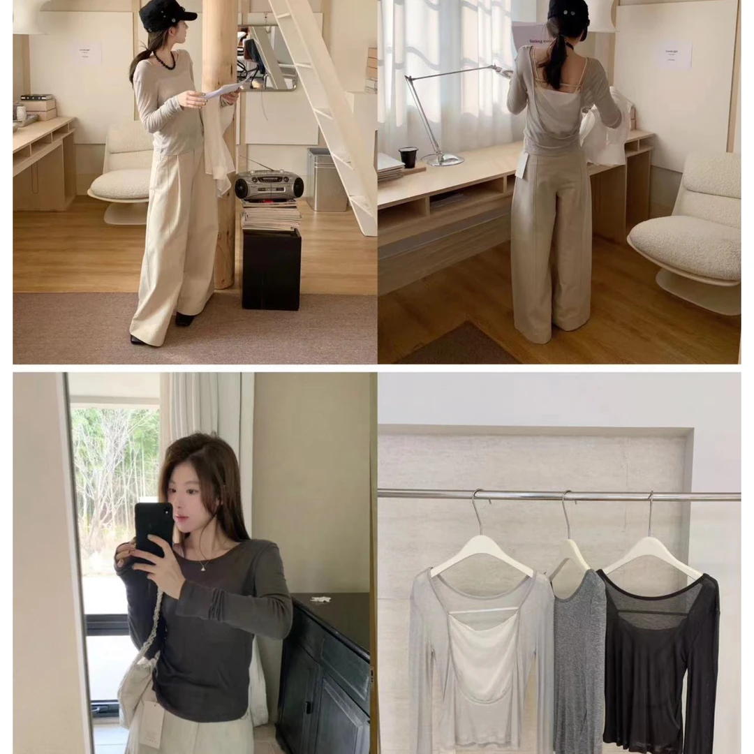 菜花 福（1ch22338#） 后露背 设计感长袖T恤  4-22