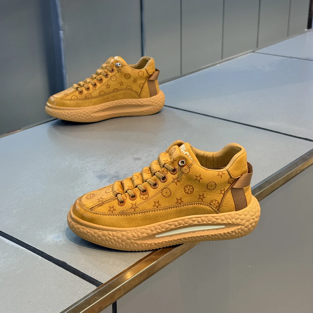 冬季加绒保暖印花增高厚底休闲鞋男百搭潮流透气运动板鞋