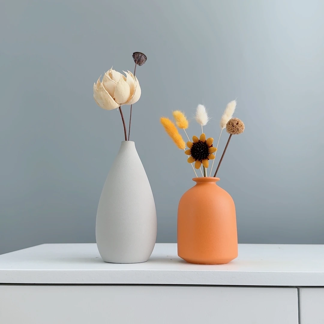 瓷片陶瓷花瓶摆件含花总高约20-30cm