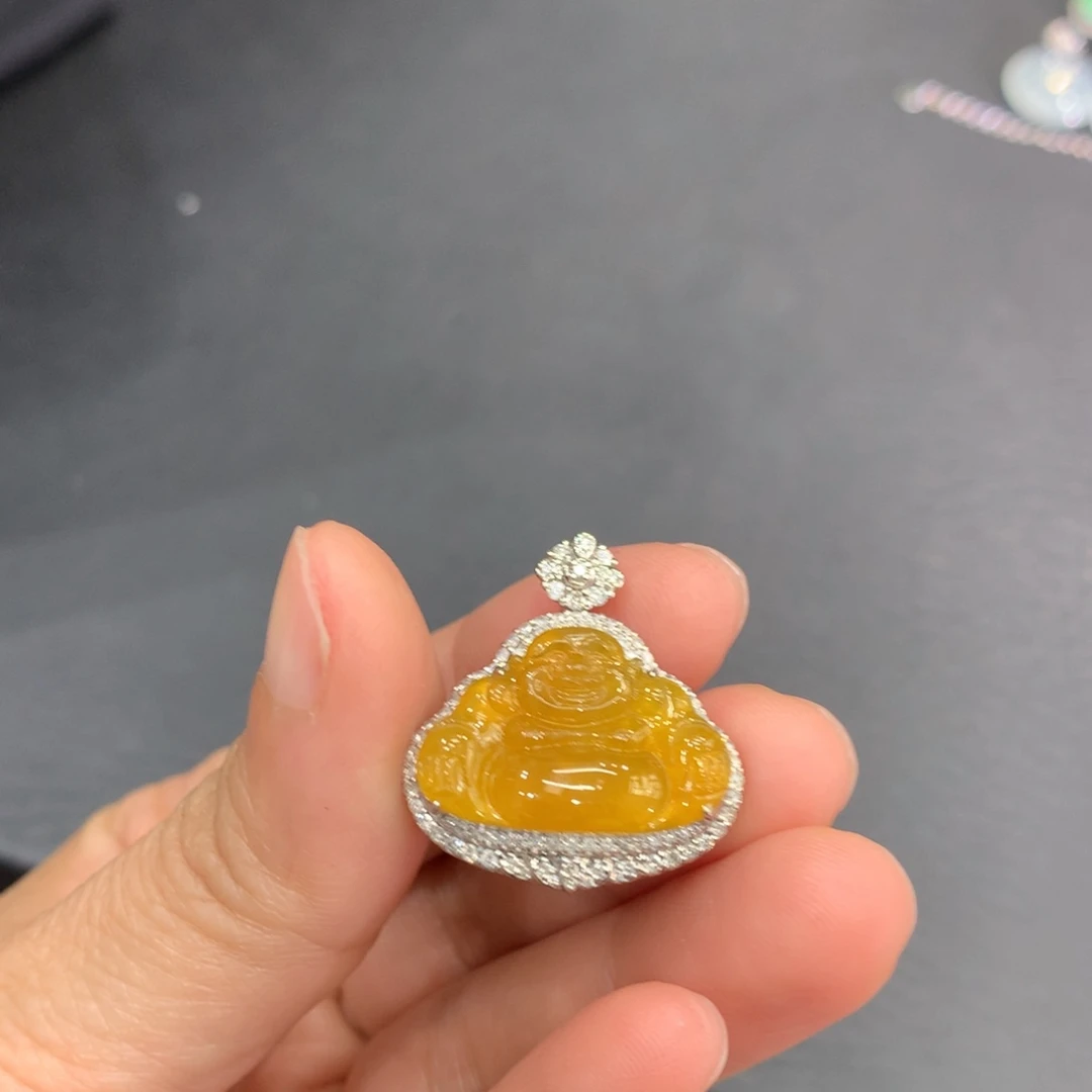 翡翠18K金镶嵌吊坠(不含链)