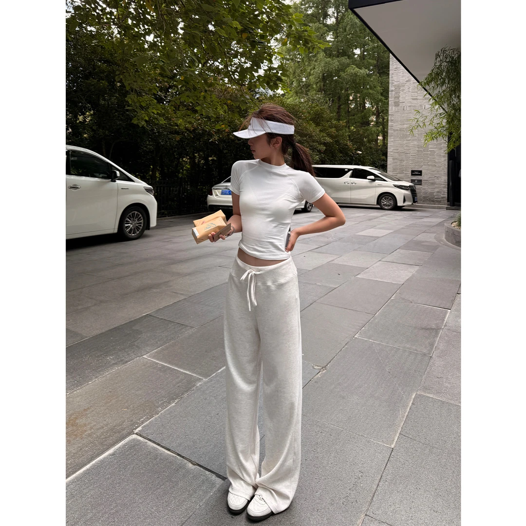 【48h现货】肯豆t｜夏季新款美式圆领纯色百搭运动弹力修身正肩短袖