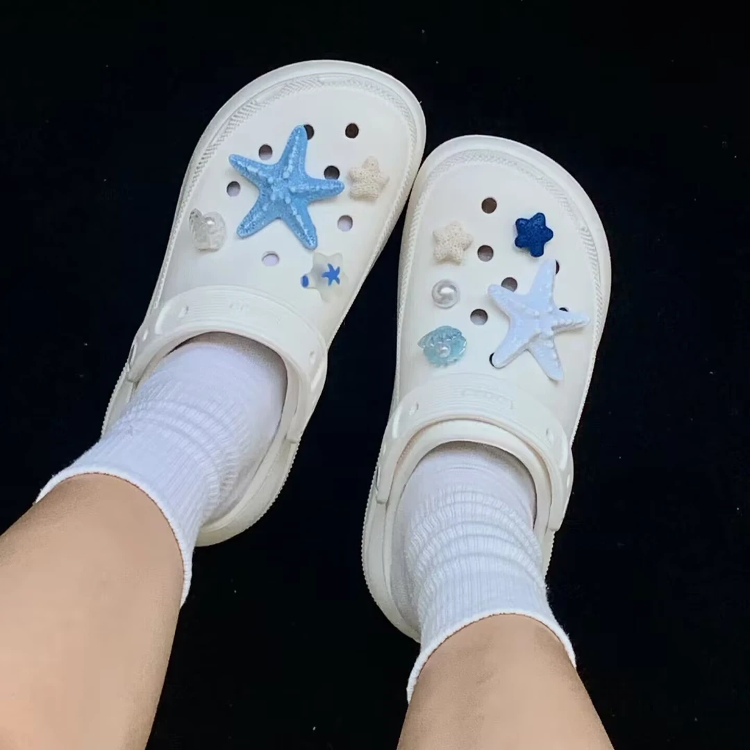 蓝色海星洞洞鞋鞋扣仙女风珍珠贝壳高级感立体可拆卸鞋面装饰鞋花