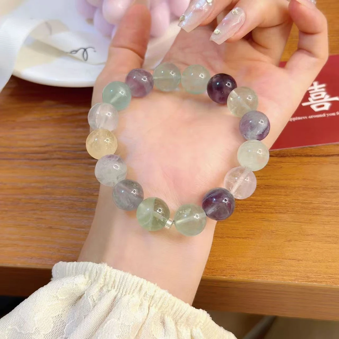 非金属仿水晶手链 紫色手链 渐变圆珠手串彩虹色散珠手链