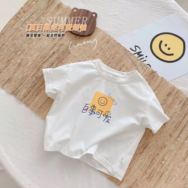 宝宝白色短袖T恤纯棉夏季儿童上衣趣味印花内搭洋气打底衫童装潮t