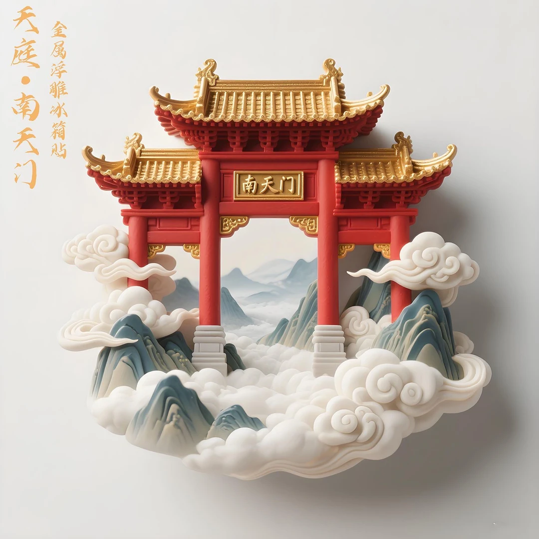 天庭南天门金属浮雕冰箱贴磁吸3d立体神话博物馆泰山中国风伴手礼