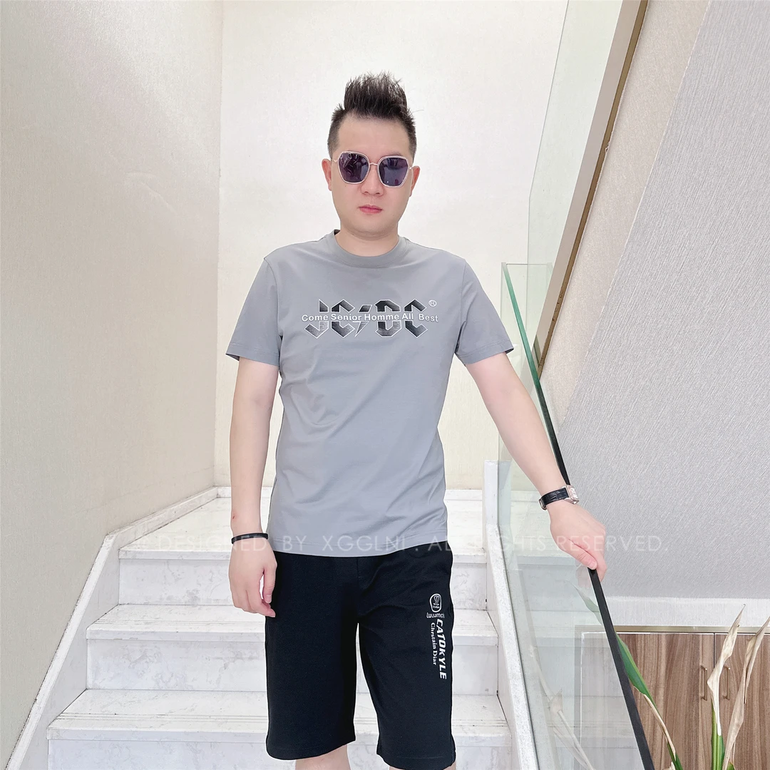 夏季款JCDC四个字母被隔断男士品质高端轻奢洋气短袖t恤潮男装