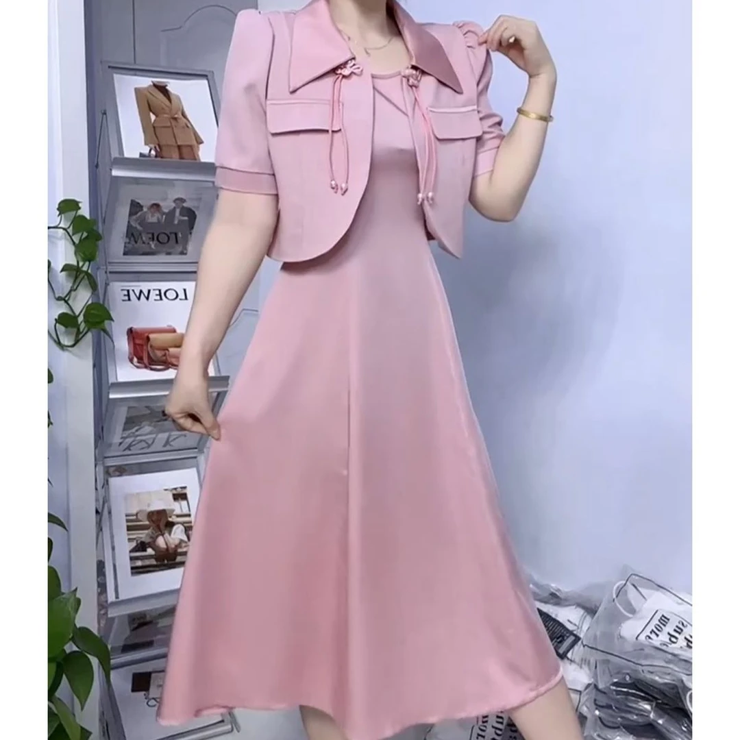 2025年夏季新款小西服套装裙女气质显瘦短款西装外搭连衣裙两件套