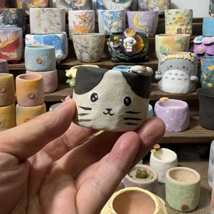 p***i青梦多肉花盆手工制作绘画