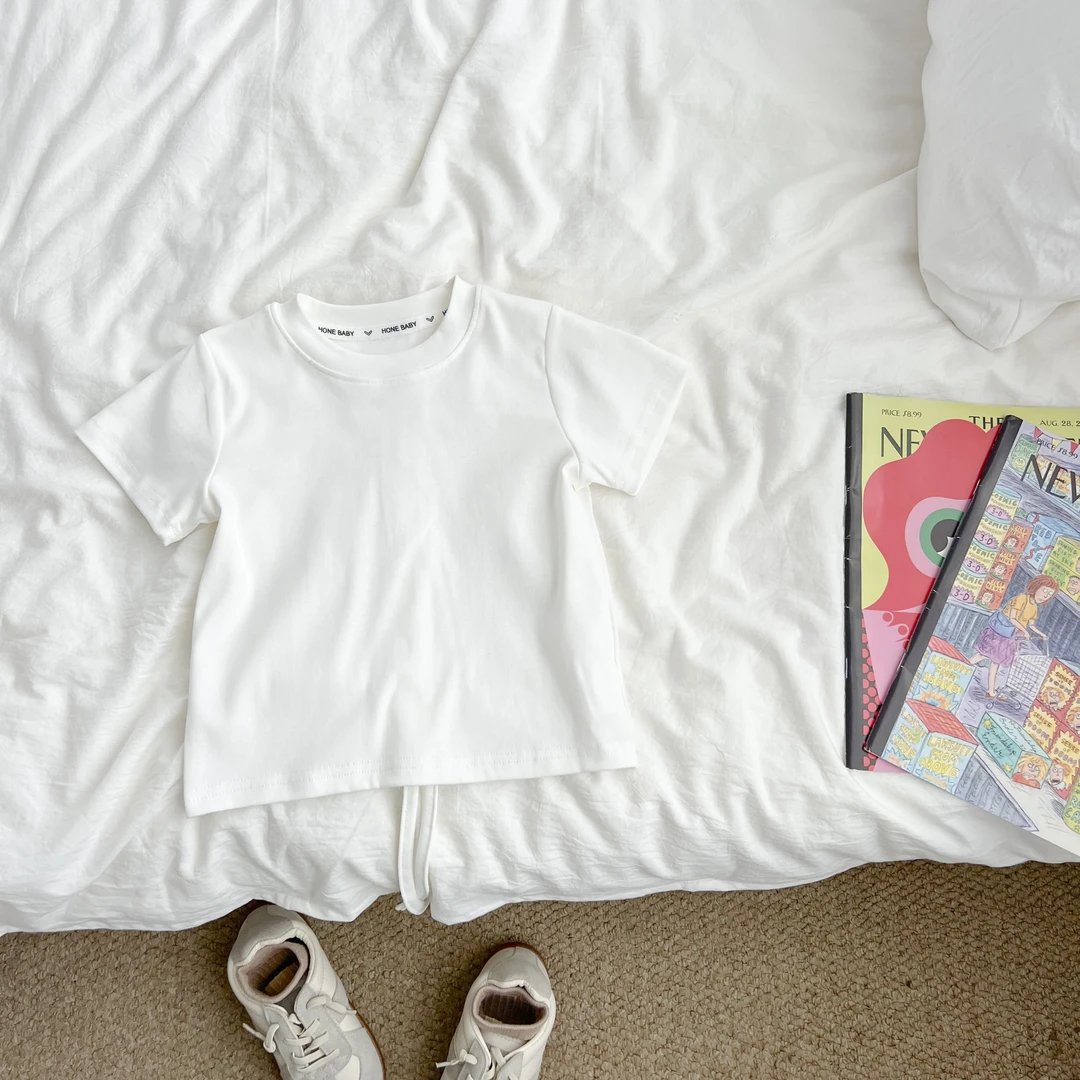 （现货）女童夏季白色短袖t恤休闲薄款夏天衣服女宝半袖HLYXW51262