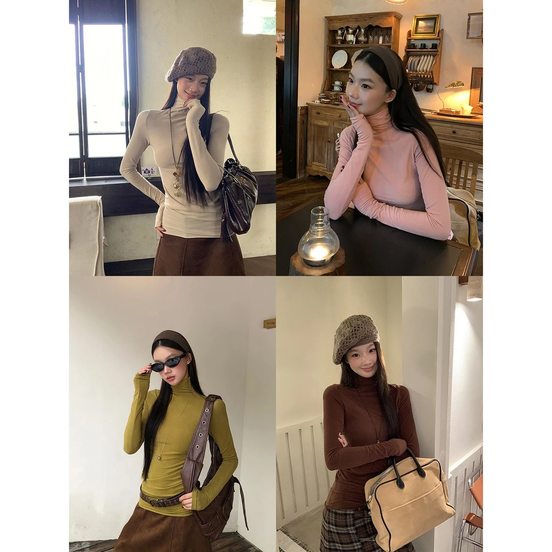 【万能打底】秋季洋气时尚显瘦修身立领长袖T恤253T3518#