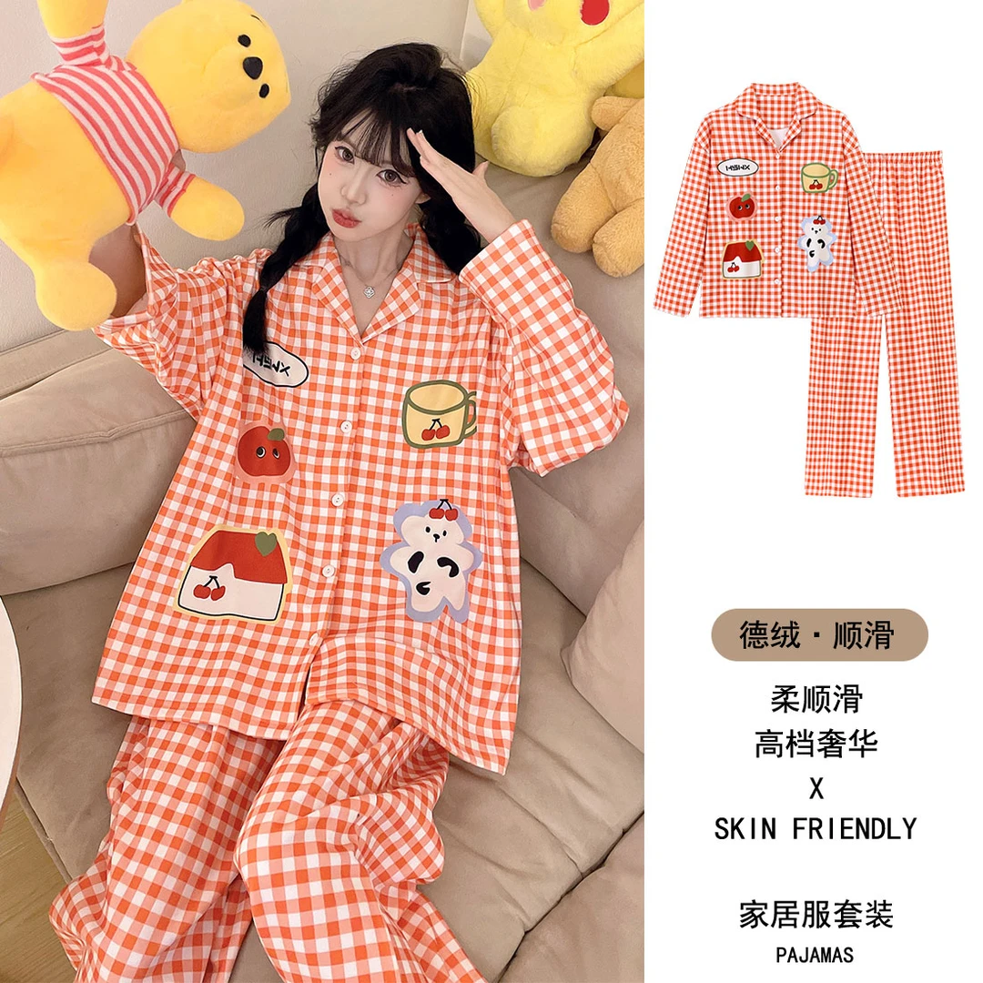 睡衣女士秋冬季新款德绒保暖卡通休闲可爱宽松甜美开衫长袖家居服