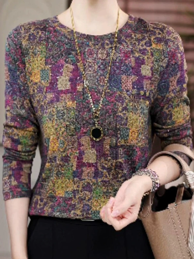 9036#亲肤小衫秋冬新款时尚休闲百搭显瘦圆领长袖女上衣