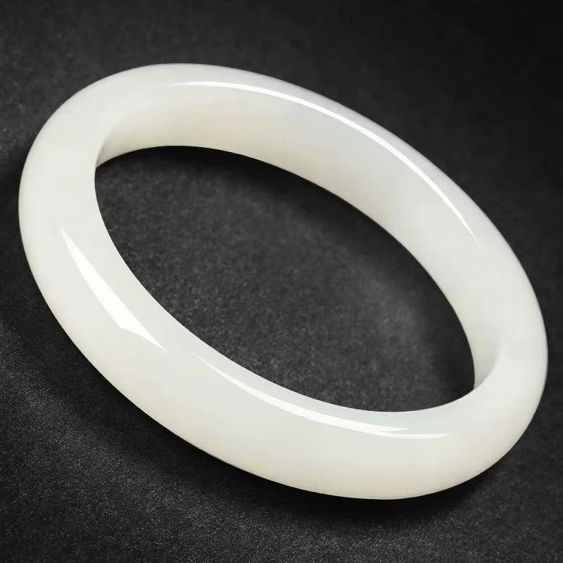 【S.】天然和田玉冰透气质白色玉手镯