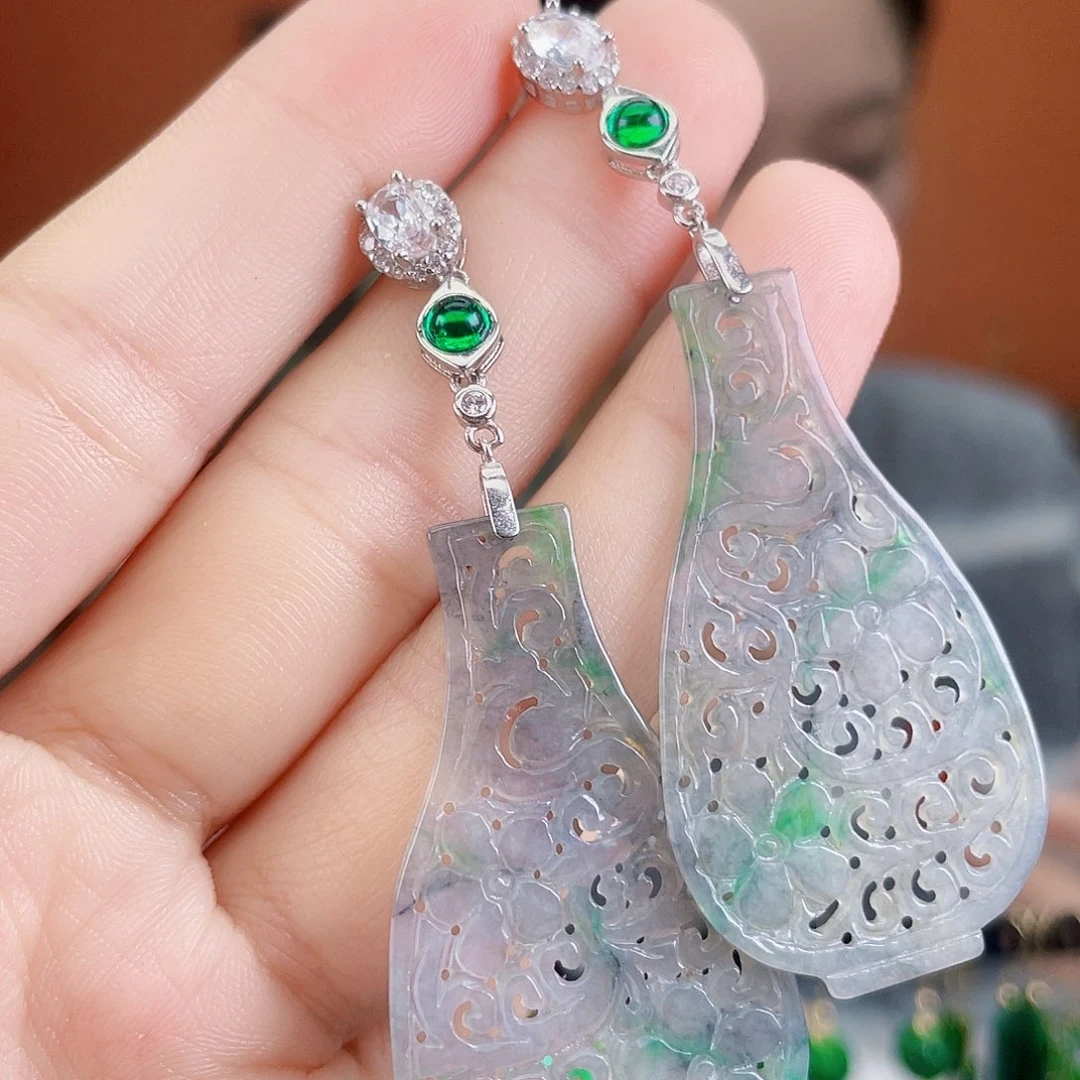 翡翠银S925镶嵌耳饰