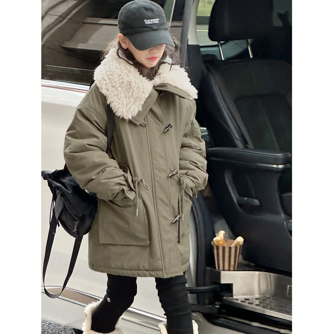 K30253孙小美毛领拼接女童棉服2025新款秋冬装儿童派克服加厚外套