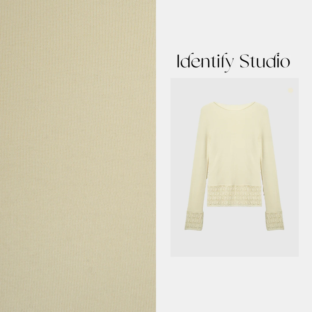 IDENTIFY冬季扬子纱镂空钩花美丽诺羊毛针织打底衫25AWG121919