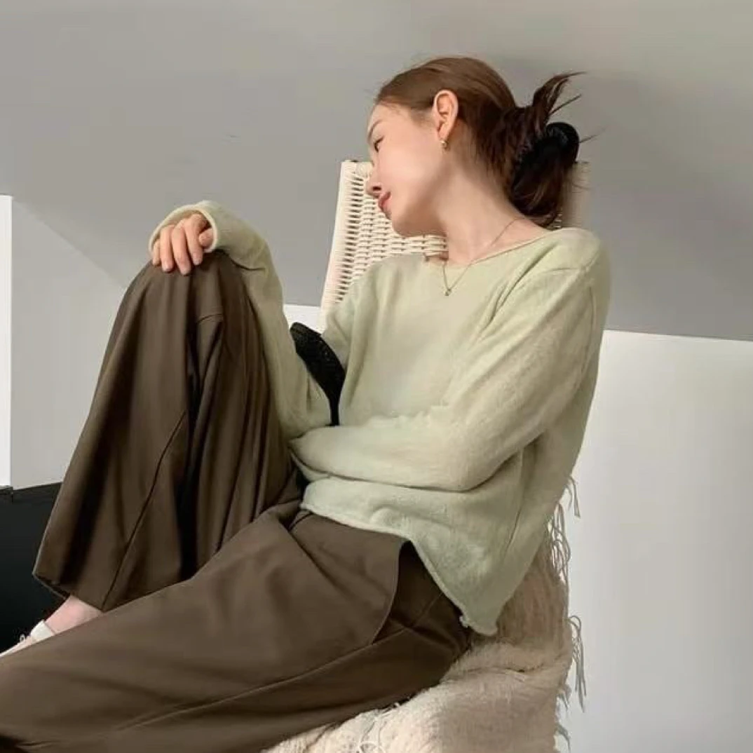 No退No换壹韩国东大门女装2025春季新款卷边大领针织衫上衣女025f