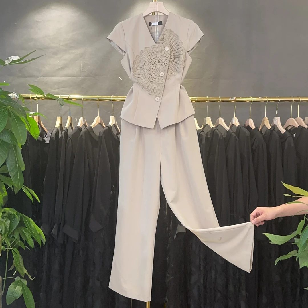 A518 高级气质职业套装女夏季新款无袖马甲上衣阔腿裤休闲套装