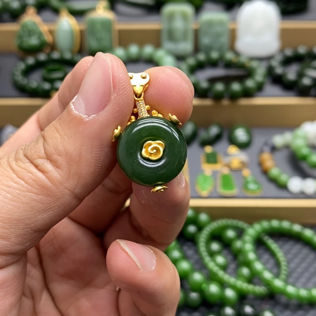 和田玉（碧玉）银S925镶嵌颈饰