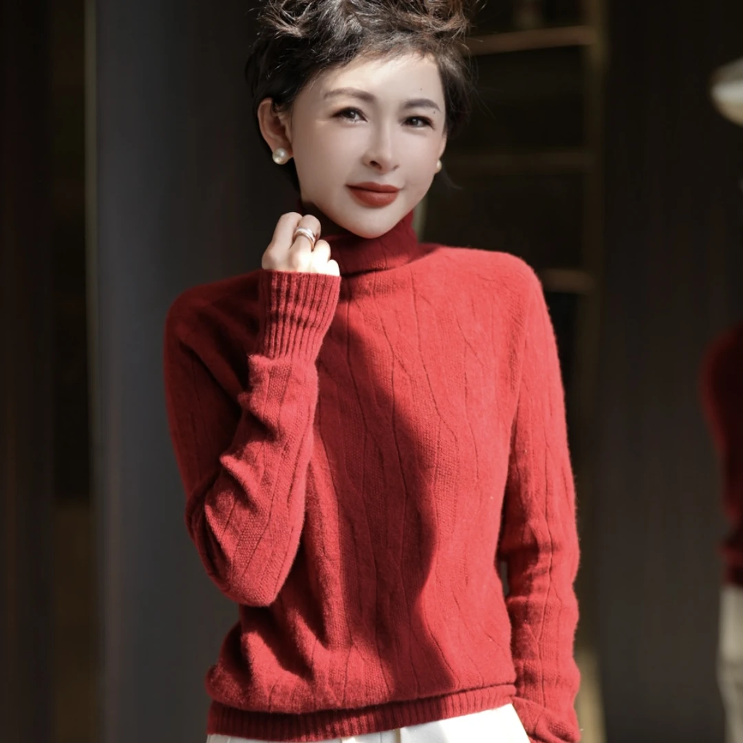 【100山羊绒】秋冬百搭显瘦堆堆领长袖针织衫 MG7308