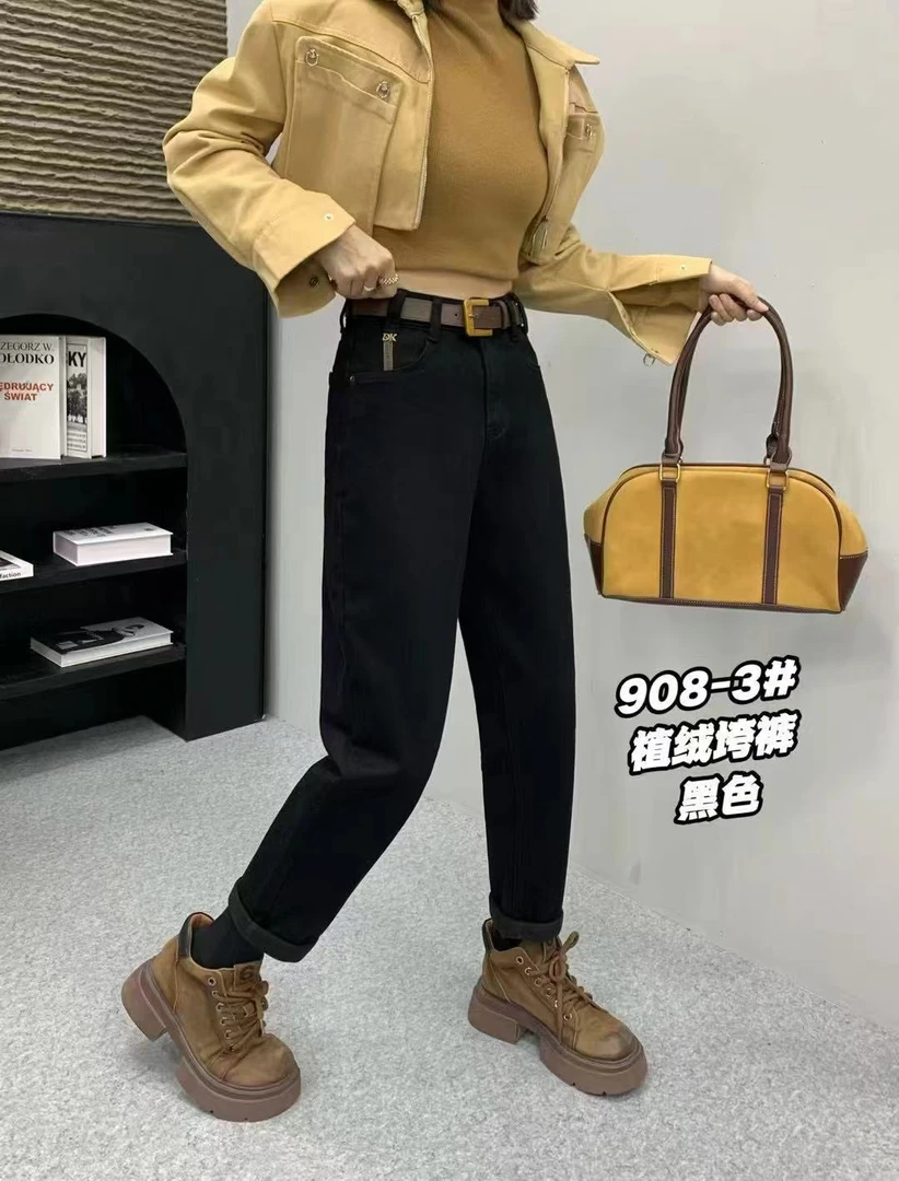908-3黑色加绒加厚保暖显瘦老爹裤