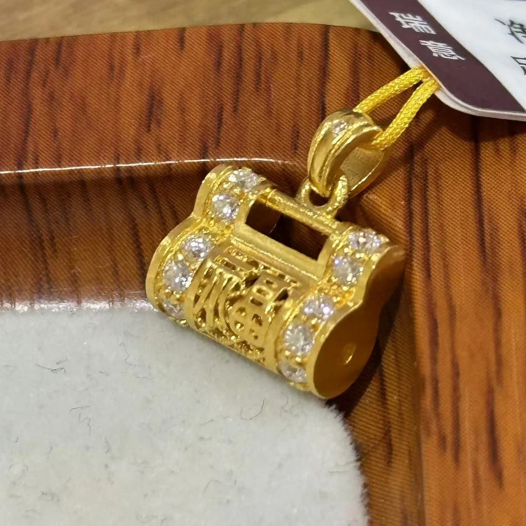 【吊坠】足金999古法镶嵌【小锁】吊坠