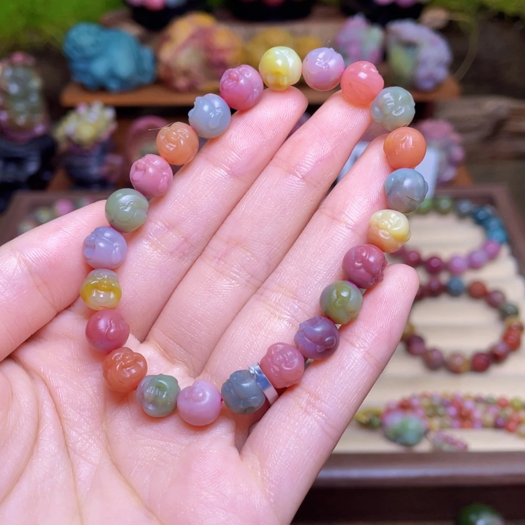 玛瑙/玉髓未镶嵌手串盐源玛瑙仙色系糖果色佛头串