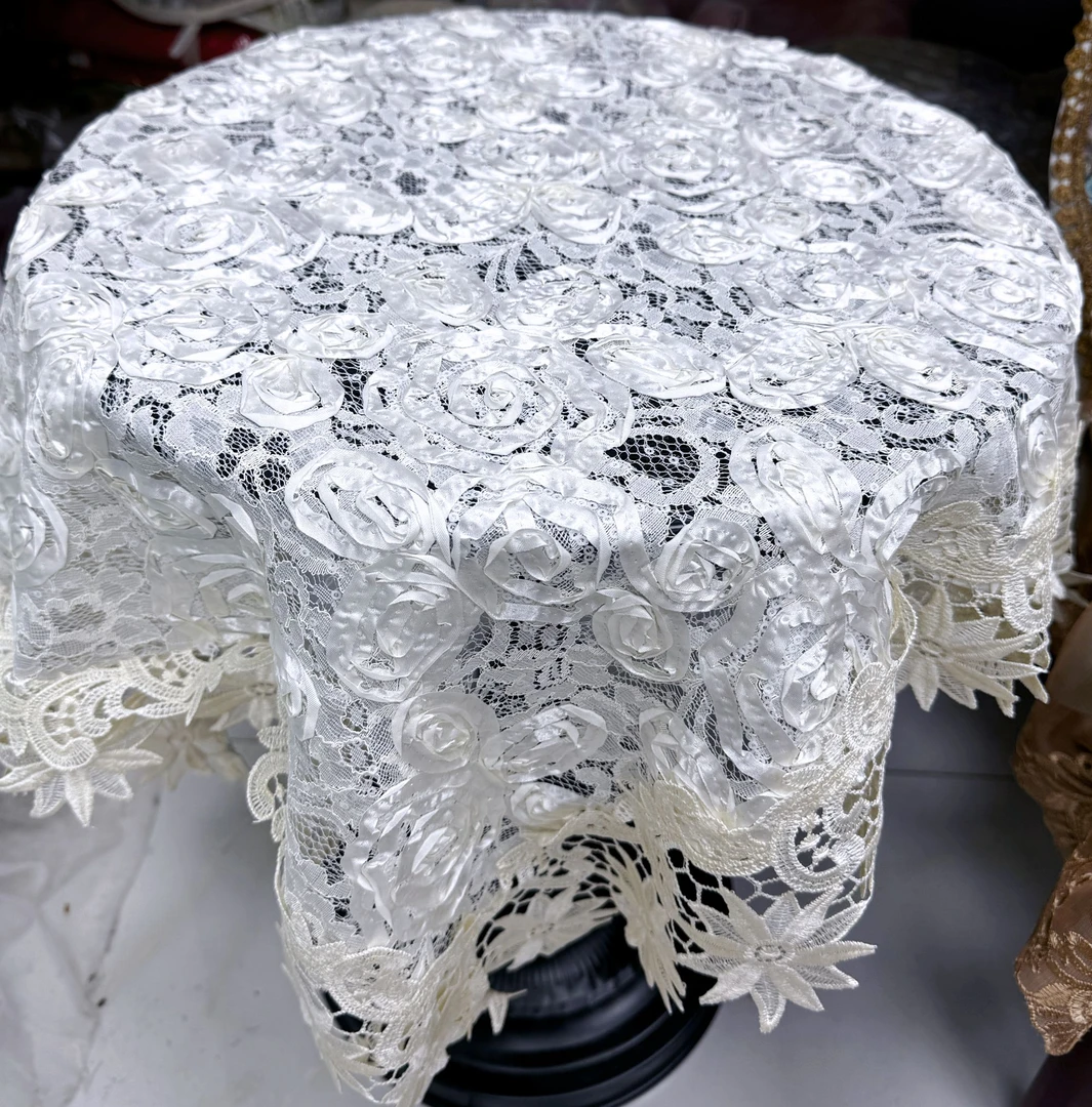 内径65*65（含花边80*80）丝带绣花床头柜斗柜万能盖巾