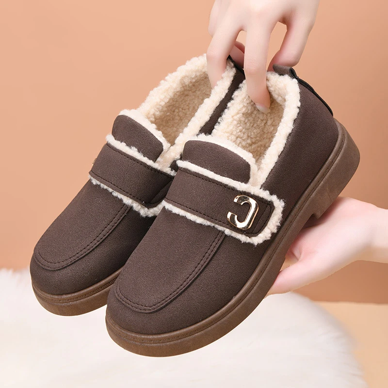 2025爆款保暖时尚网厚底外穿防滑冬季新款加绒低帮软底女款妈妈鞋