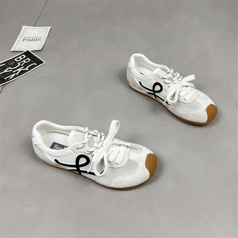 真皮网面阿甘鞋女2025夏季新款圆头透气厚底百搭休闲运动跑步鞋