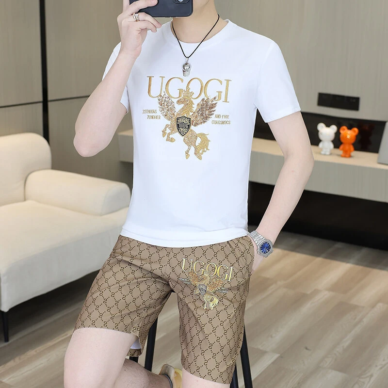 高端轻奢潮牌2025男士运动套装休闲时尚两件套短袖短裤大码宽松