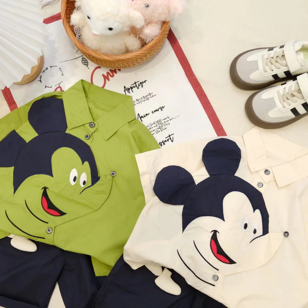 儿童夏季可爱拼色米老鼠衬衫套装XQ026