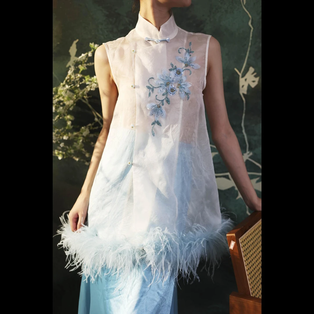 【望·桃源】XM轻奢夏季贵系千金高级清冷小众温婉大方女士无袖上衣