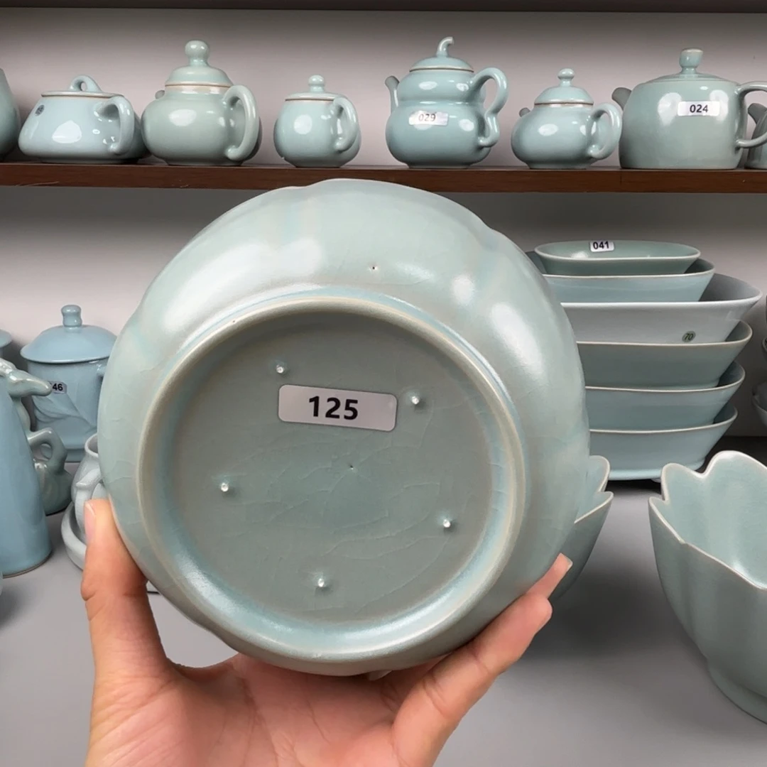 摆件陶汝瓷汝窑钵支钉烧仿古釉大瑕不退不换125