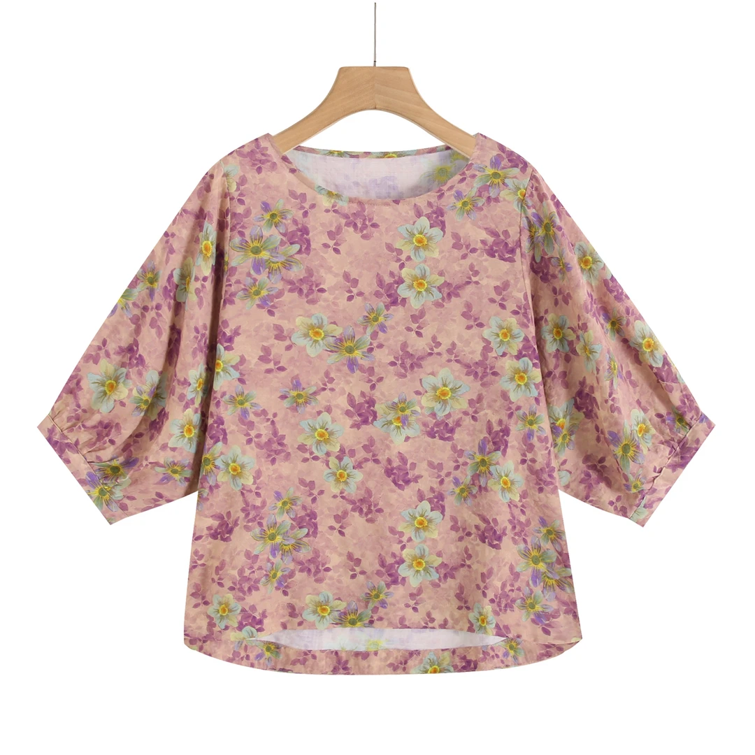 新款短袖夏季碎花衬衫文艺宽松版上衣洋气显瘦短袖时尚透气款薄款