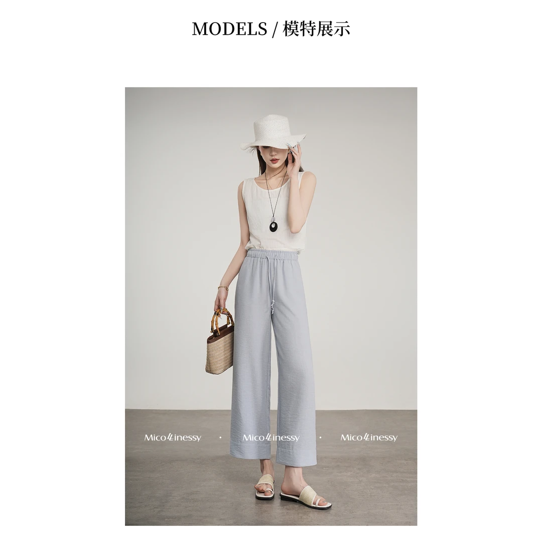 轻盈肌理感亚麻直筒裤6616