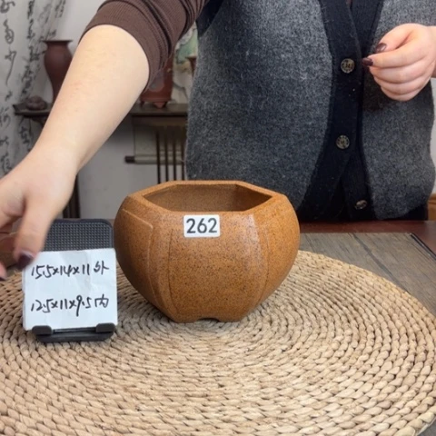 紫砂花盆柴烧奎面宫灯六方262