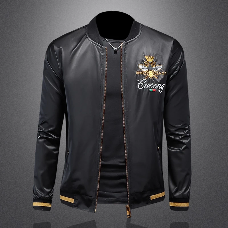 刺绣夹克男大码外套薄款重工艺修身潮牌2025秋季新款外套男款春秋