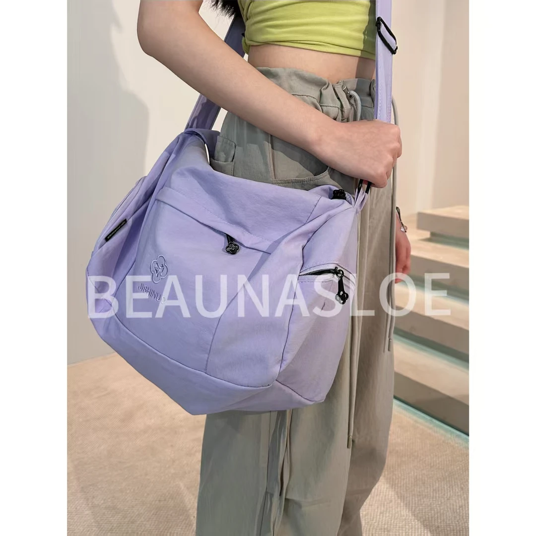 Beaunasloe简约紫色工装风帆布包运动休闲斜挎包