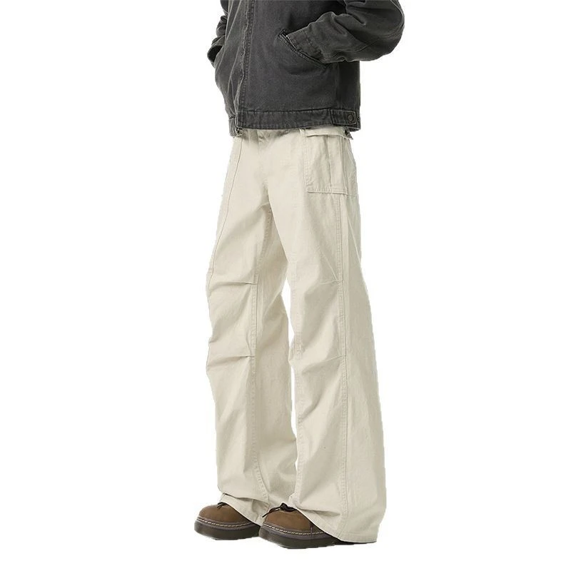 做旧褶皱高街工装裤男女微喇裤秋季休闲裤复古宽松大码直筒水洗