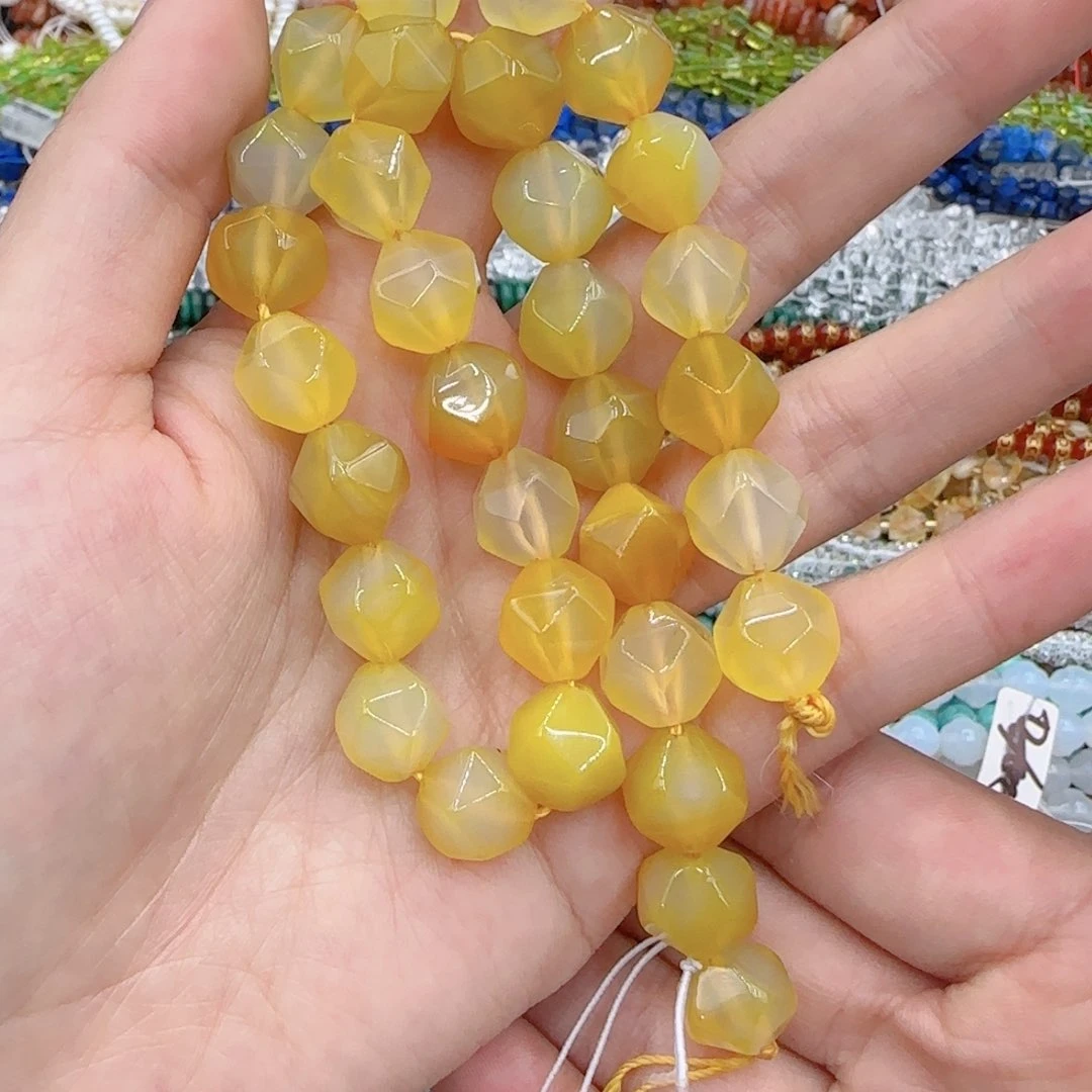 玛瑙/玉髓珠宝半成品未镶嵌黄玛瑙钻石切面一条卡11