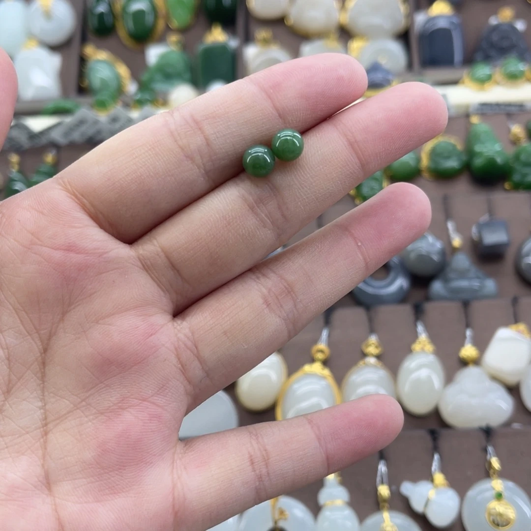 和田玉银S925镶嵌耳饰