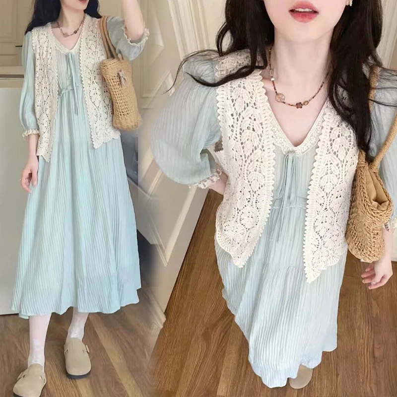 【kiki严选】孕妇装春季套装马甲民族风高级感森系田园风孕妇连衣裙