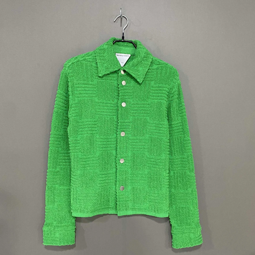 99新 BOTTEGA VENETA/葆蝶家 绿色毛巾棋盘提花纽扣外套/XS/61655