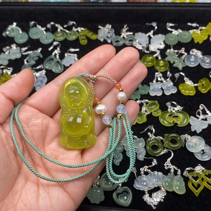 【闪购商品】蛇纹石玉挂件耳饰耳环项链未镶嵌慧***花
